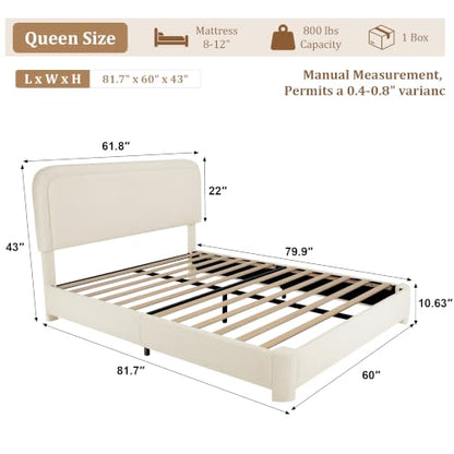 Boucle Queen Size Bed Frame with Adjustable Headboard, view 3