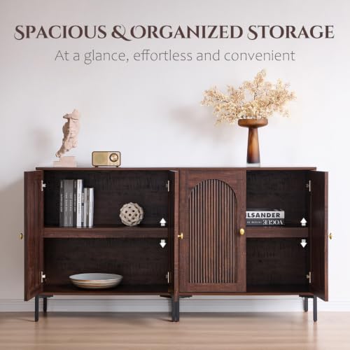 92.63" W Mid Century Modern TV Stands for Living Room, Brown, view 5