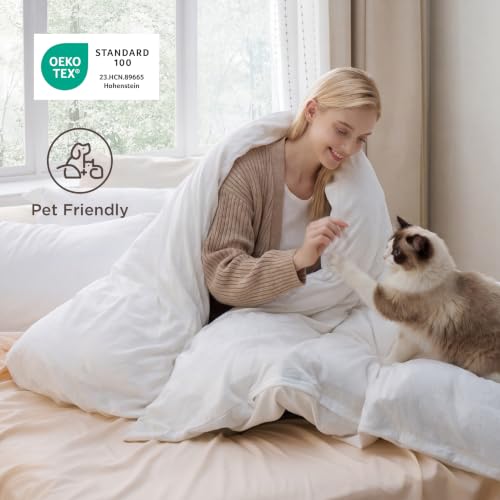 Prewashed Duvet Cover Queen, Cotton-Like Soft Bedding Set, White, view 6
