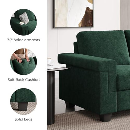 3 Seater Sofa Couch with Deep Seat, 90" Modern Upholstered Sofa with Armrests, Easy Installation, Comfy Couches for Living Room, Apartment, Green