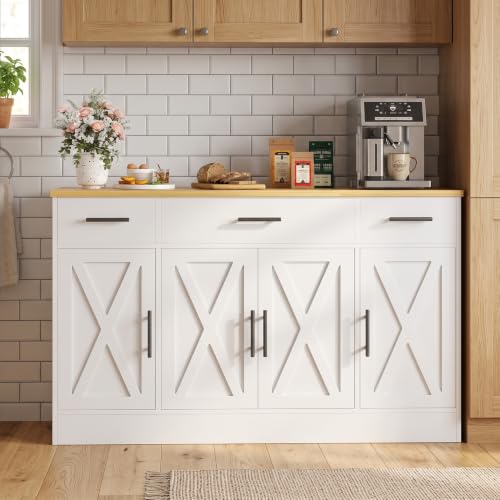 53” Buffet Cabinet with Storage, Kitchen Coffee Bar, White, view 4