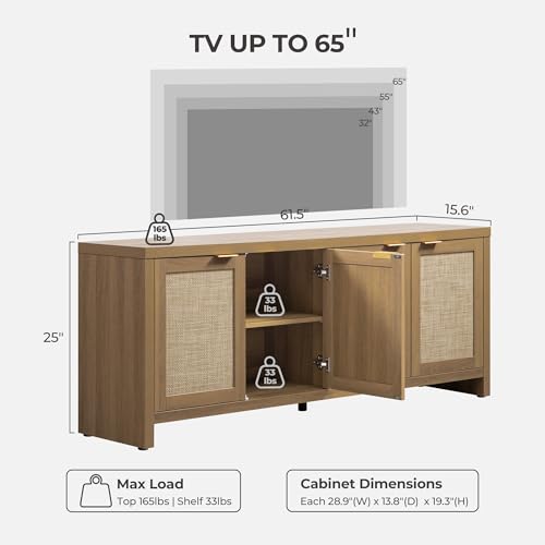 TV Stand for Living Room Boho Entertainment Center for Bedroom with 4 Rattan, view 4