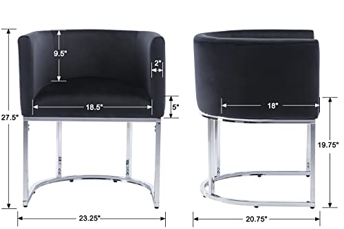 Velvet Dining Chairs Set of 4 Modern Barrel Arm Chairs with Chrome Metal Frame, Upholstered Kitchen Chairs 18.5" Wide Accent Chairs for Living Room Dining Room Restaurant, Black