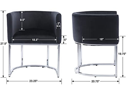 Velvet Dining Chairs Set of 4 Modern Barrel Arm Chairs with Chrome Metal Frame, Upholstered Kitchen Chairs 18.5" Wide Accent Chairs for Living Room Dining Room Restaurant, Black