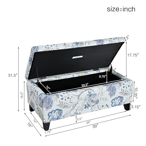 Nesbit Living Room Ottoman with Storage, Entryway Fabric Upholstered Storage Ottoman Bench, Rectangular Sofa Foot Stool, Bedroom End of Bed Bench, Shoe Organizer, Light Blue