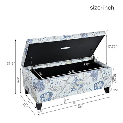 Nesbit Living Room Ottoman with Storage, Entryway Fabric Upholstered Storage Ottoman Bench, Rectangular Sofa Foot Stool, Bedroom End of Bed Bench, Shoe Organizer, Light Blue