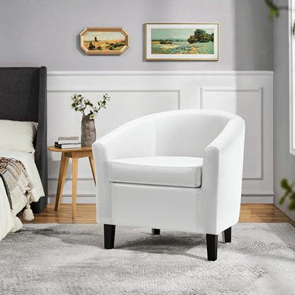 Yaheetech Barrel Chair, Faux Leather Accent Chair with Soft Padded and Sturdy Legs for Living Room/Bedroom/Study/Waiting Room, White