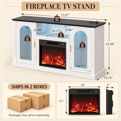 58'' W Fireplace TV Stand, Entertainment Center for TV up to 65'', view 3