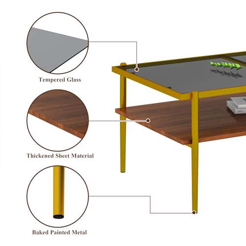Glass Coffee Table Modern Center Table,Small Coffee Table Sofa Side Tea Table for Living Room,Tempered Glass-top with Metal Frame