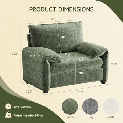 Oversized Green Chenille Armchair with Padded Arms, view 3