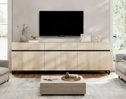 Modern TV Stand for TVs Up to 100 Inch, 3-in-1 Wood Entertainment Center with Adjustable Shelves & Protective Foot Pads, Metal Base Media Console for Living Room, Light Oak