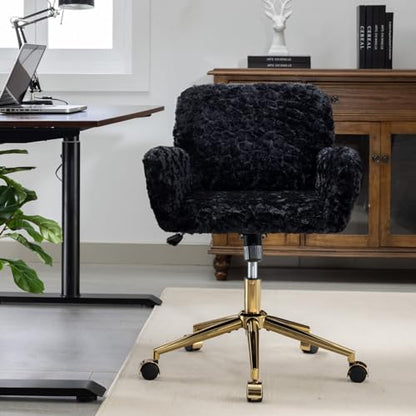 Office Chair - Home & Vanity Chair with Golden Metal Base, Adjustable Swivel Design