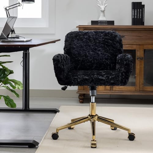 Vanity office chair with golden metal base and swivel design, view 2