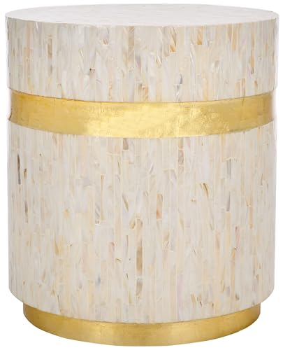Safavieh Home Collection Perla Mosaic Round Pink Champagne and Gold Side Table