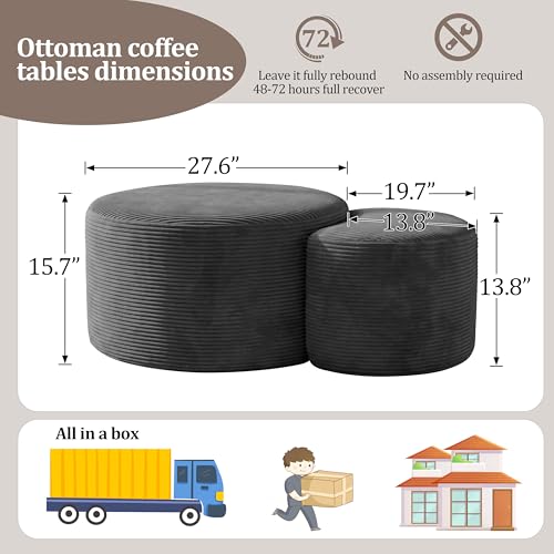 Boneless Ottoman Nesting Coffee Table Set of 2,Corduroy Soft Foot Rest Movable LargePouf Footstool for Living Room Sofa Couch Bedroom Entryway and Small Spaces No Assembly (Dark Gray)
