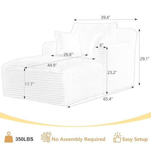 65.4" Boneless Chaise Lounge Chair Indoor, Comfy Beige Reading Chair, view 3