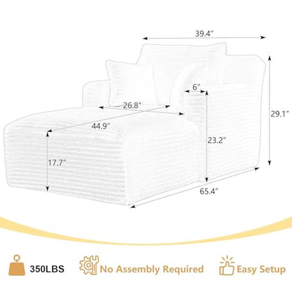 65.4" Boneless Chaise Lounge Chair Indoor, Comfy Beige Reading Chair, view 3