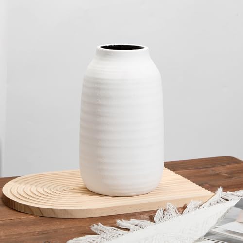 Farmhouse Ceramic Flowers Vase Home Indoor Decor, Modern Living Room Kitchen Table Vases, Dining Bedroom Bathroom Decorations for Office Coffee Desk Book Shelf Fireplace (9.4” Tall)