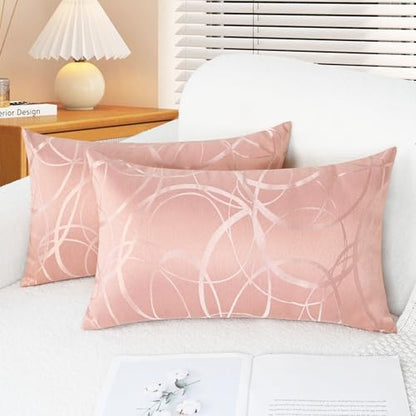 Throw Pillow Covers Pack of 2 Modern Shining & Dull Contrast Circles Rings Accent Geometric Cushion Cases Shells for Couch Sofa Home Decor 12 X 20 Inches Dusty Pink