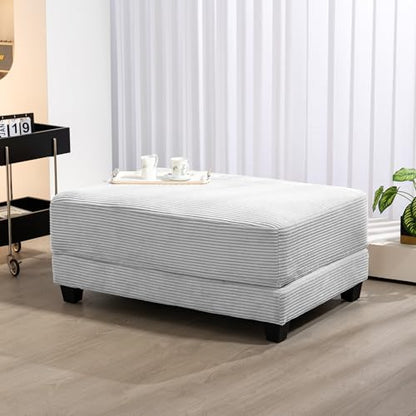 Corduroy Ottoman for Sectional Sofa, Modular Footrest with Wooden Legs, 43.7 x 29.1 x 18.5 Inches, Convertible Furniture for Living Room,Gray