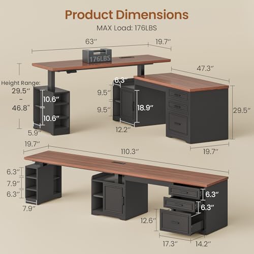 Farmhouse L Shaped Electric Standing Desk, view 3