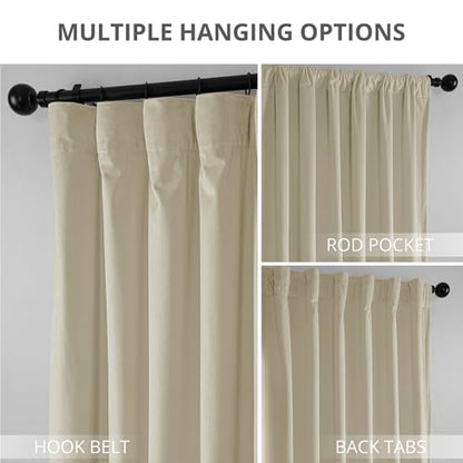 Heritage Plush Velvet Curtains 96 Inches Long Room Darkening Curtains for Bedroom & Living Room 50W x 96L, (1 Panel), Au Lait Creme