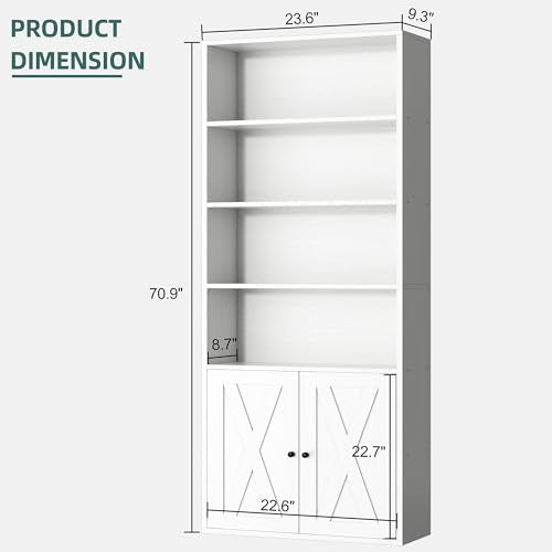 6 Tier Bookshelf with Doors, Tall Standing Bookcase, view 4