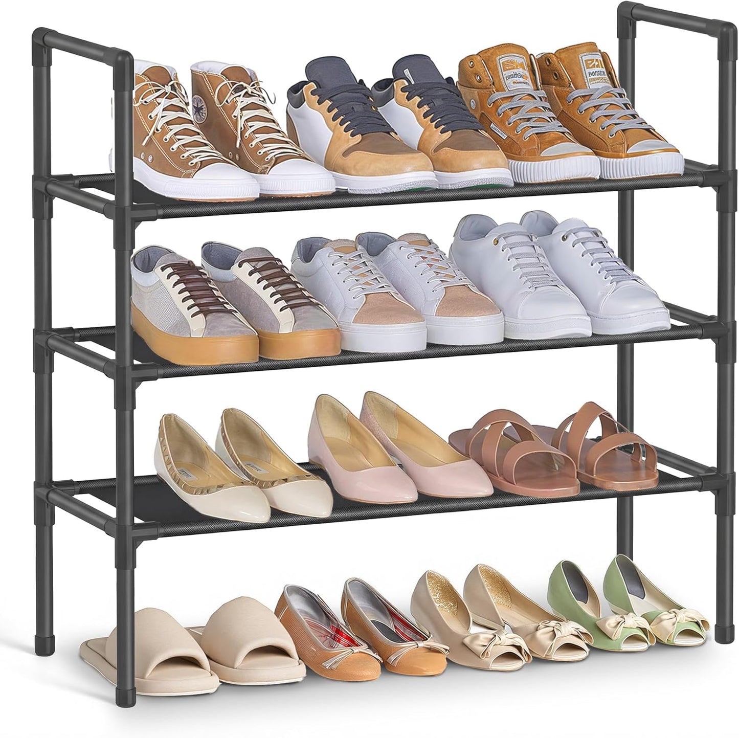3-Tier Shoe Rack, Shoe Storage for Hallway Closet, Slim and Space-Saving, Metal Frame, Non-Woven Fabric Shelves, Black ULSH043BH01