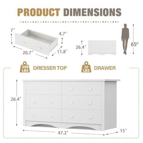 White 6 Dresser for Bedroom, view 3