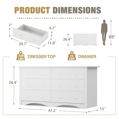 White 6 Dresser for Bedroom, view 3