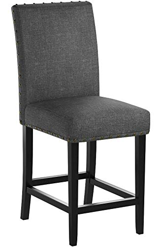 Biony Gray Fabric Counter Height Stools with Nailhead Trim, Set of 2