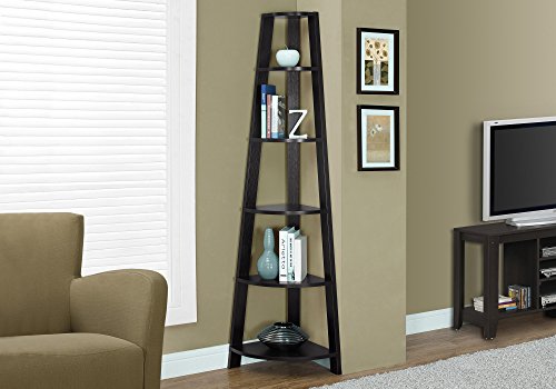Monarch Specialties Corner Bookcase, 72" H, Cappuccino