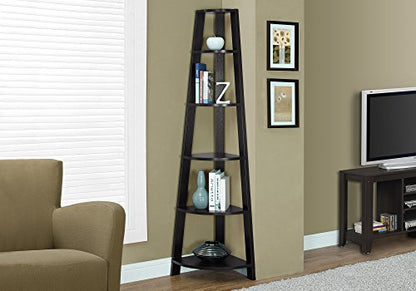 Monarch Specialties Corner Bookcase, 72" H, Cappuccino