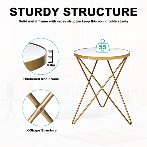 Modern Round Side Table, End Table with Marble Effect Top and Gold Metal Frame, view 5