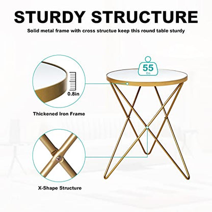Modern Round Side Table, End Table with Marble Effect Top and Gold Metal Frame, view 5