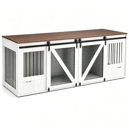 94.5" Double Dog Crate Furniture, Double Dog Kennel TV Stand White, view 2