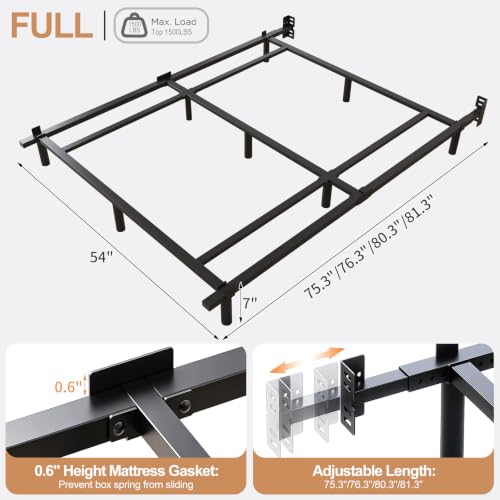 Full Size 7 Inch Low Profile Metal Platform Bed Frames, Adjustable Length, view 3