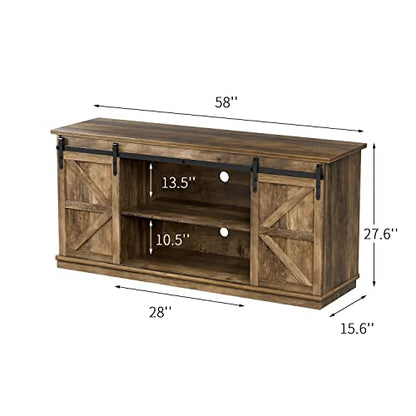 ZPK Farmhouse TV Stand for 65 Inch TV, Modern Television Stands Mid Century Media Entertainment Center with Sliding Barn Doors and Storage Cabinets, Console Table for Living Room, Bedroom (Rustic Oak)