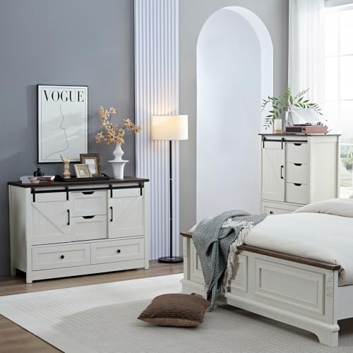 White Dresser for Bedroom, Farmhouse Dresser with Sliding Barn Door, view 3