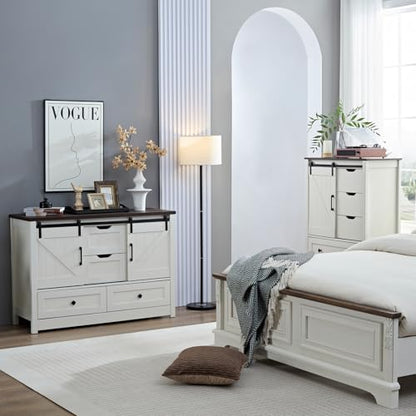 White Dresser for Bedroom, Farmhouse Dresser with Sliding Barn Door, view 3