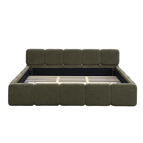 Olive Green Modern California King Bed Frame with Headboard, view 7