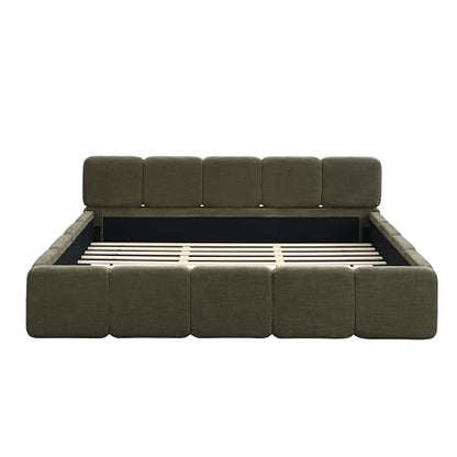 Olive Green Modern California King Bed Frame with Headboard, view 7