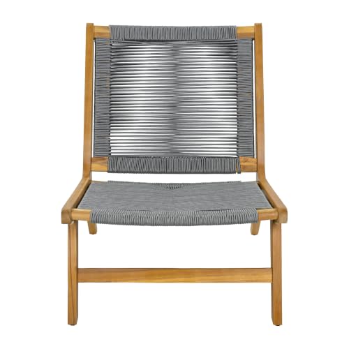 Calma Acacia Wood Patio Accent Chairs Set of 2, Outdoor Bistro Chair Set with Woven Rope Seat, Lounge Chair Outdoor for Patio Furniture Set, Teak+Grey