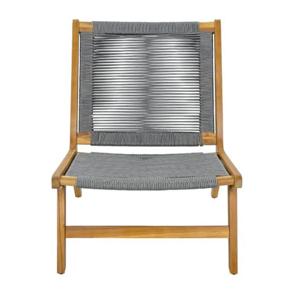 Calma Acacia Wood Patio Accent Chairs Set of 2, Outdoor Bistro Chair Set with Woven Rope Seat, Lounge Chair Outdoor for Patio Furniture Set, Teak+Grey