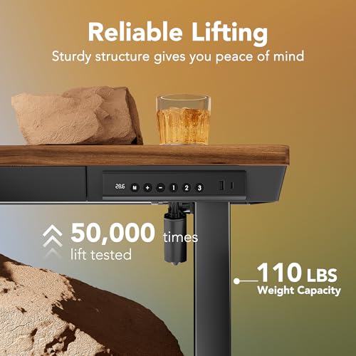 Electric Standing Desk with Drawers, 40 X 24 Inch Electric Adjustable Height Desk, Quick Install One-Piece Tabletop with USB Charging Ports, Sit to Stand Up Desk for Home Office, Black Walnut
