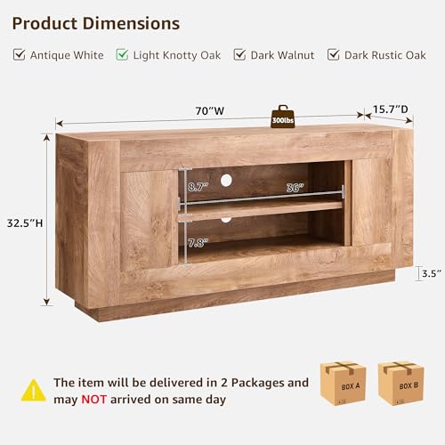 70" TV Stand for 80" TV, Thick Block Media Console, Light Knotty Oak, view 3