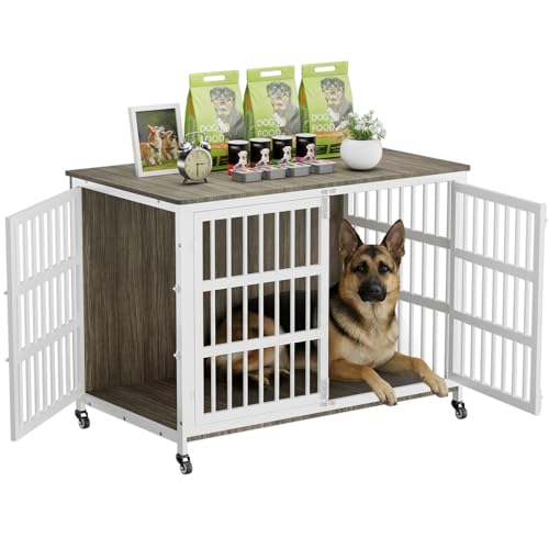 46" XXL Dog Crate Furniture for for Large & Medium Dogs with Wheels, view 2