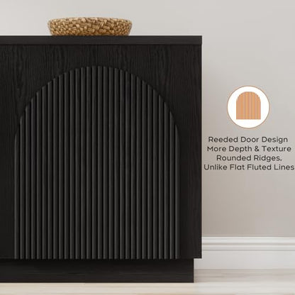 110" Fluted Sideboard Buffet Cabinet with Storage, Credenza, Black, view 4
