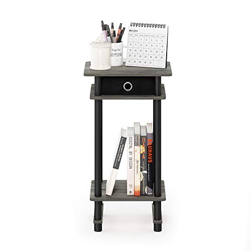 Turn-N-Tube Tall End Table, French Oak Grey/Black/Black | 1x Storage Bin, Tall Narrow Open Shelf Night Stand, Modern Bedside Table, Toolless Assembly, for Living Room, Bedroom