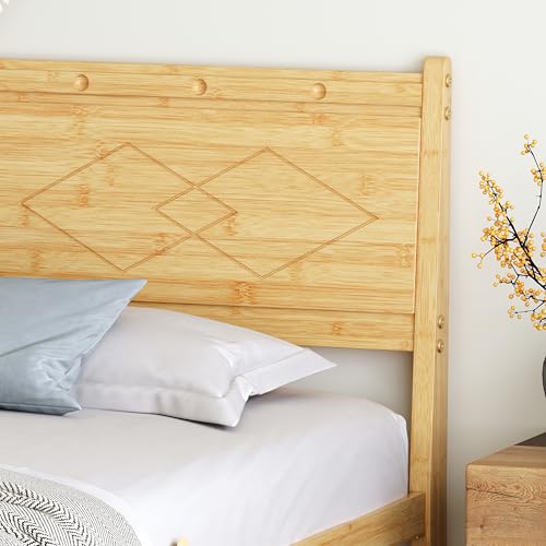 14 Inch Bamboo Queen Bed Frame, Platform Bamboo Wood Bed with Headboard, view 5